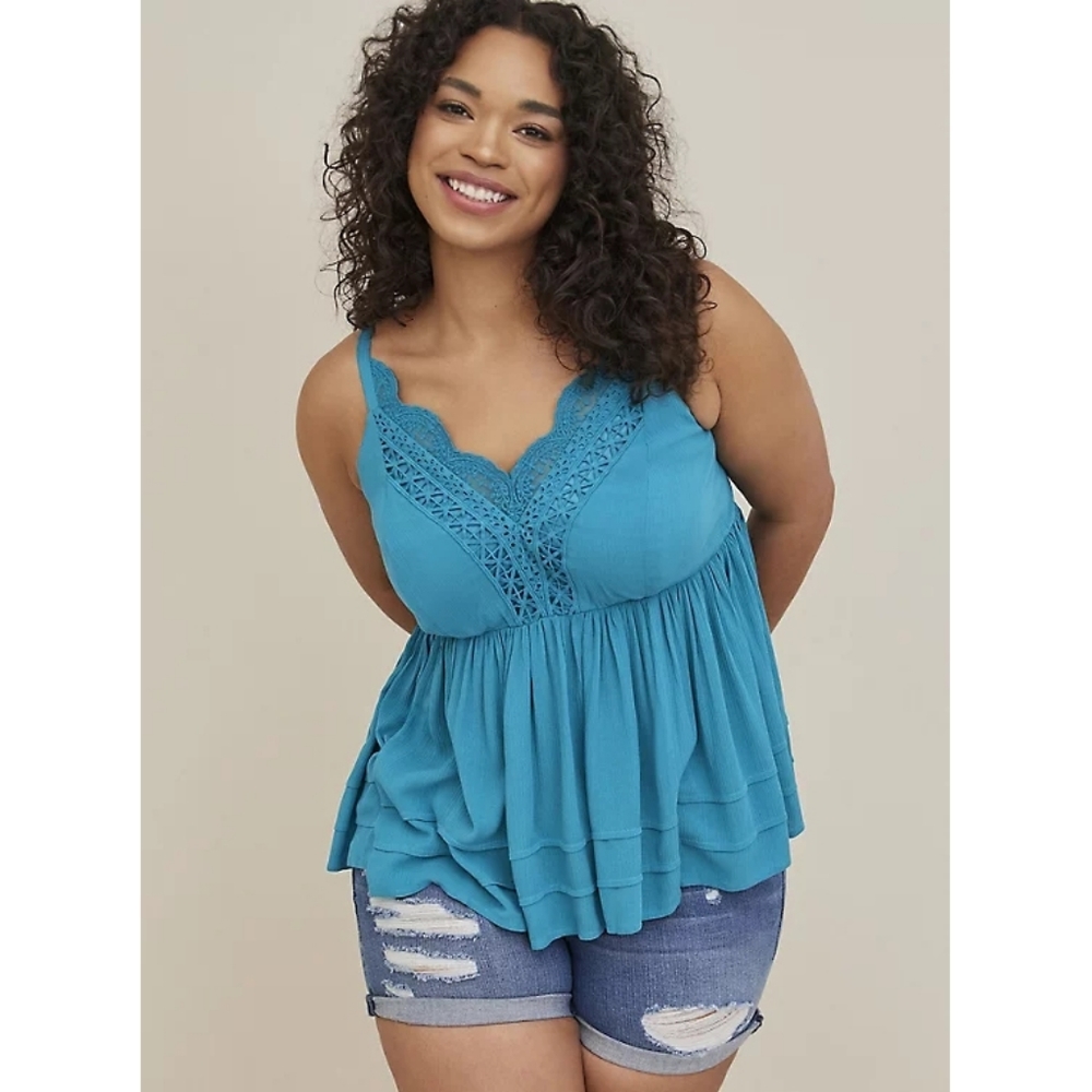 Teal Crochet Babydoll Tank